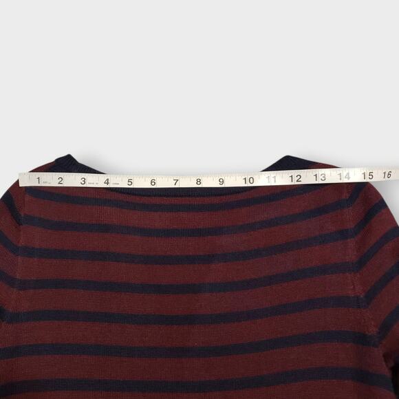 Talbots Wool Blend Striped Sweater Dress Burgundy Blue Sz Small Fall Business - Picture 10 of 11